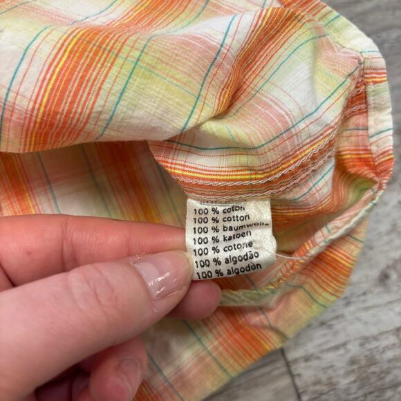 Lacoste Orange Yellow Green Plaid Men M Collared Long Sleeve Button Down Shirt - Picture 6 of 7